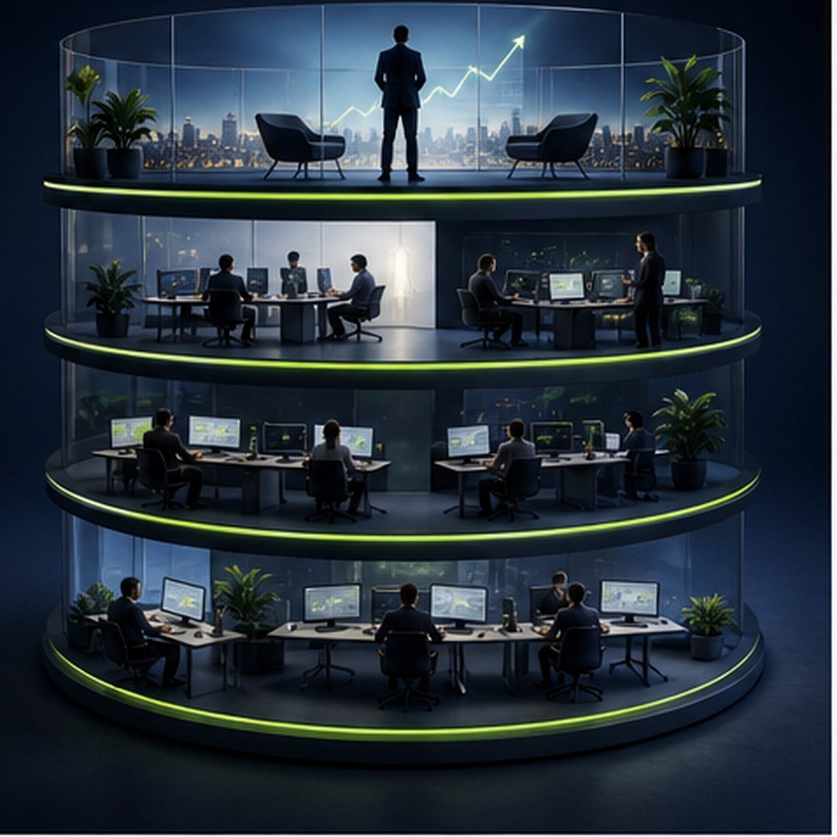 Layered finance operations from transaction work to leadership